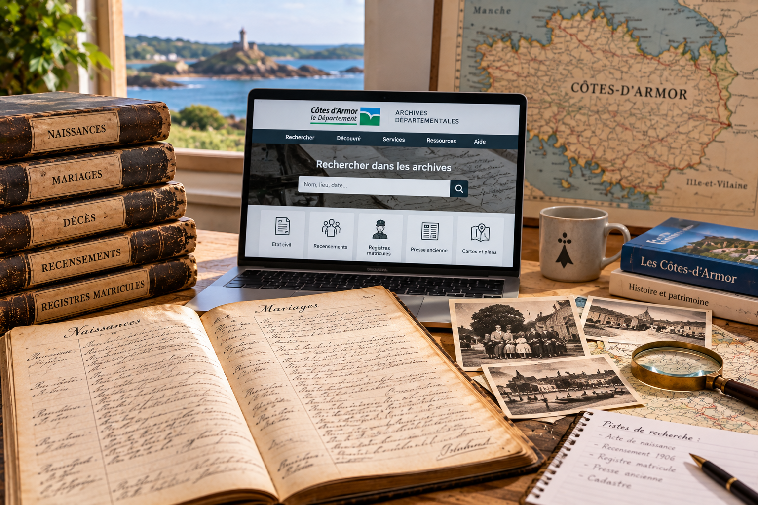 Archives en ligne des Côtes-d’Armor Recherche généalogique en ligne dans les Archives des Côtes-d’Armor avec registres anciens et documents de famille