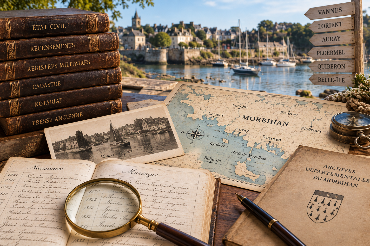 Archives généalogiques du Morbihan Recherche généalogique dans le Morbihan avec registres anciens, carte du département et documents d’archives