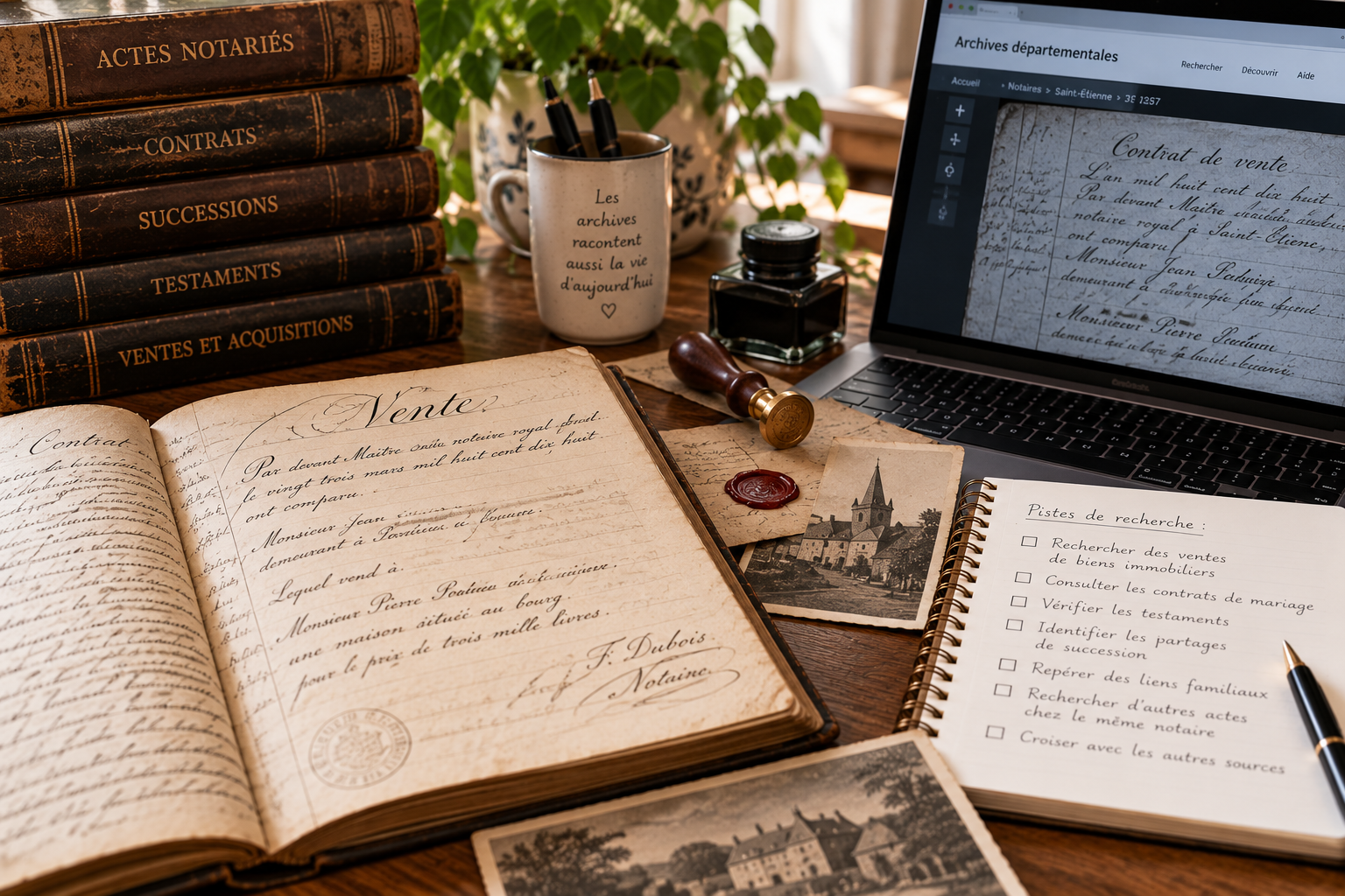 Recherche généalogique dans des actes notariés anciens, contrats, successions et testaments