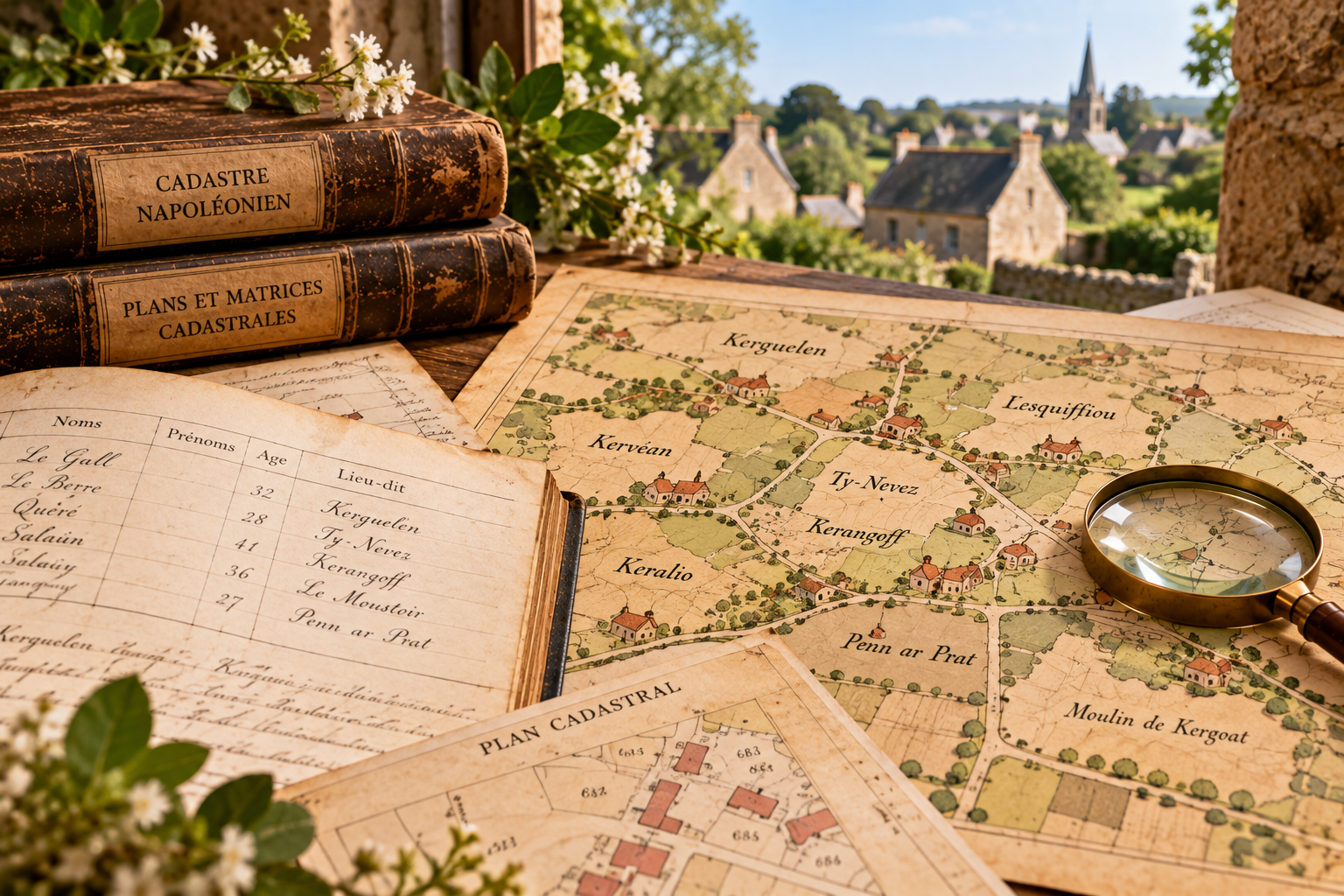 Cadastre napoléonien avec lieux-dits bretons, plans et matrices cadastrales