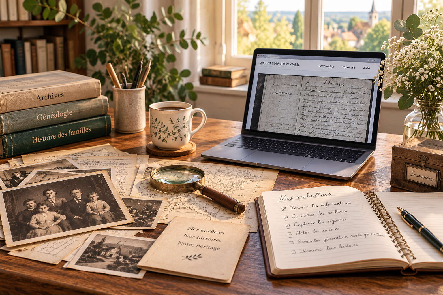 Recherche généalogique à partir de photographies de famille, documents anciens et archives en ligne