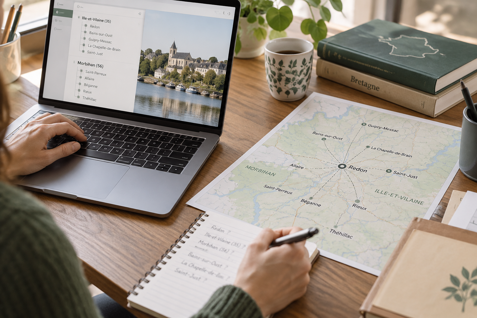 Rechercher un ancêtre dans les communes autour de Redon Carte des communes autour de Redon utilisée pour orienter une recherche généalogique