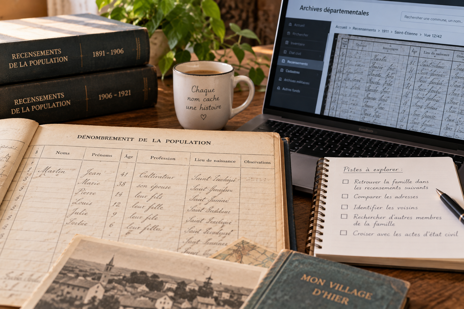 Recherche généalogique dans des recensements de population anciens et des archives départementales numérisées