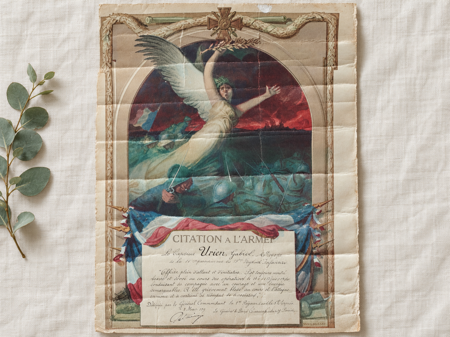 Document de citation à l’armée de Gabriel Urien